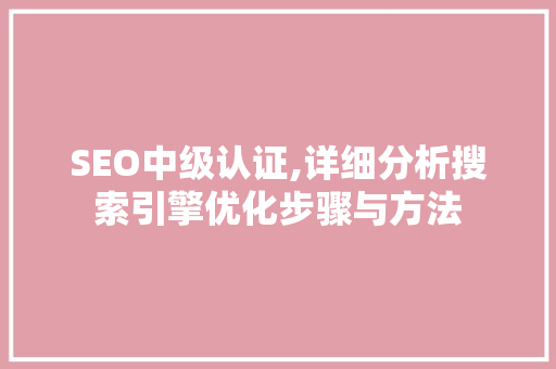 SEO中级认证,详细分析搜索引擎优化步骤与方法 网站建设公司