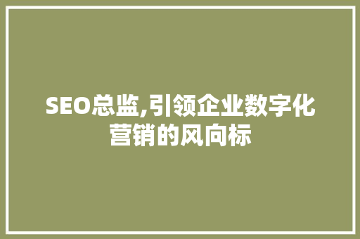 SEO总监,引领企业数字化营销的风向标