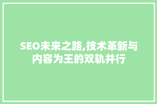 SEO未来之路,技术革新与内容为王的双轨并行 SEO关键词