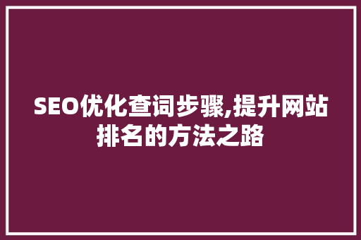 SEO优化查词步骤,提升网站排名的方法之路 搜狗SEO