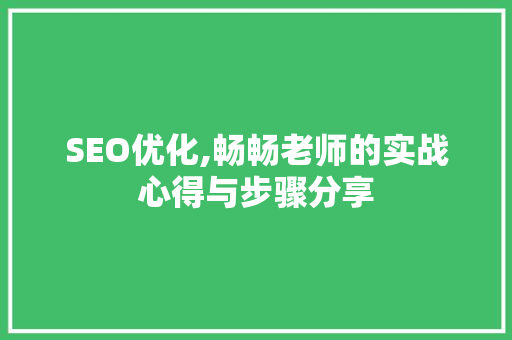 SEO优化,畅畅老师的实战心得与步骤分享