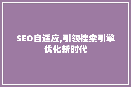 SEO自适应,引领搜索引擎优化新时代
