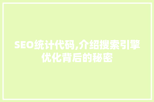 SEO统计代码,介绍搜索引擎优化背后的秘密 SEO关键词