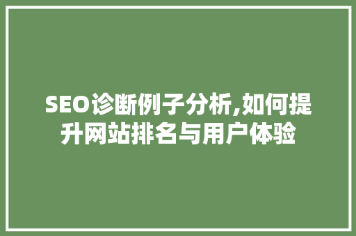 SEO诊断例子分析,如何提升网站排名与用户体验