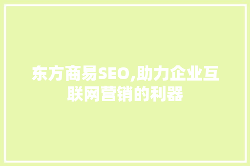 东方商易SEO,助力企业互联网营销的利器