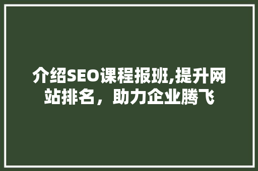 介绍SEO课程报班,提升网站排名，助力企业腾飞