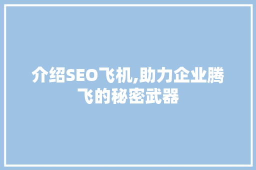 介绍SEO飞机,助力企业腾飞的秘密武器