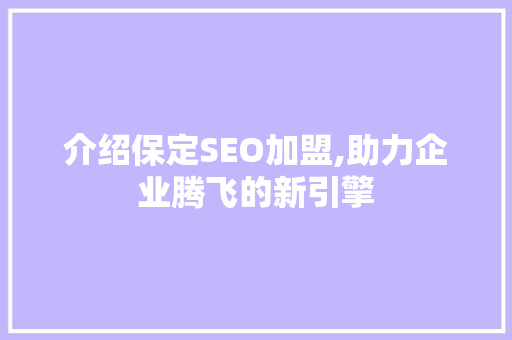 介绍保定SEO加盟,助力企业腾飞的新引擎 百度SEO