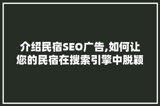介绍民宿SEO广告,如何让您的民宿在搜索引擎中脱颖而出 网站建设公司