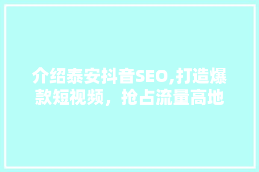 介绍泰安抖音SEO,打造爆款短视频，抢占流量高地 必应SEO