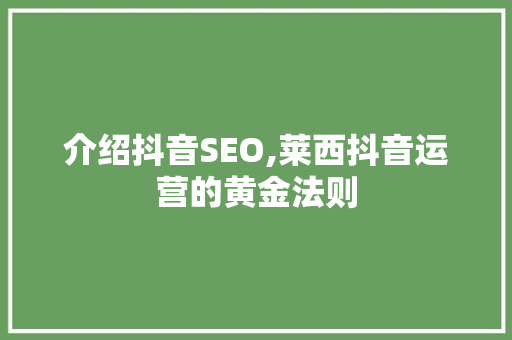 介绍抖音SEO,莱西抖音运营的黄金法则