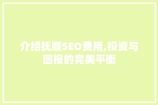 介绍抚顺SEO费用,投资与回报的完美平衡