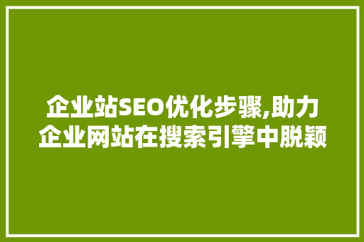 企业站SEO优化步骤,助力企业网站在搜索引擎中脱颖而出