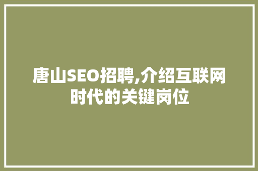 唐山SEO招聘,介绍互联网时代的关键岗位