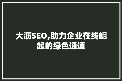 大沥SEO,助力企业在线崛起的绿色通道