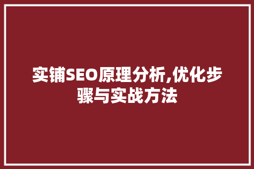 实铺SEO原理分析,优化步骤与实战方法 神马SEO