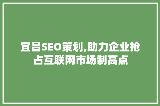 宜昌SEO策划,助力企业抢占互联网市场制高点
