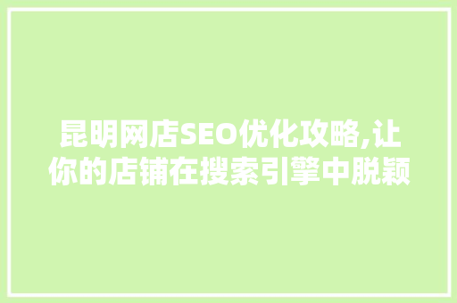 昆明网店SEO优化攻略,让你的店铺在搜索引擎中脱颖而出 神马SEO
