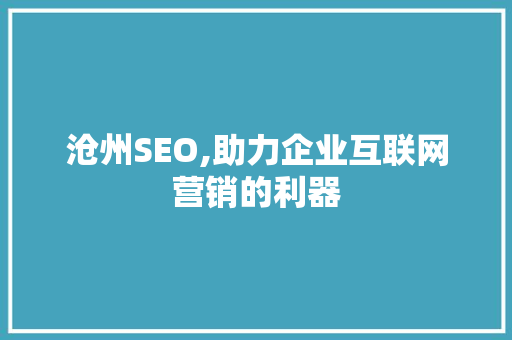 沧州SEO,助力企业互联网营销的利器 网站建设公司