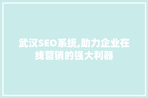 武汉SEO系统,助力企业在线营销的强大利器 必应SEO
