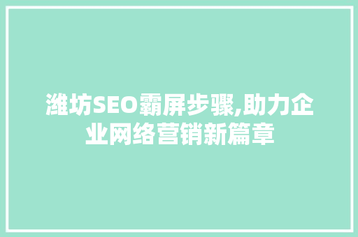 潍坊SEO霸屏步骤,助力企业网络营销新篇章 SEO关键词