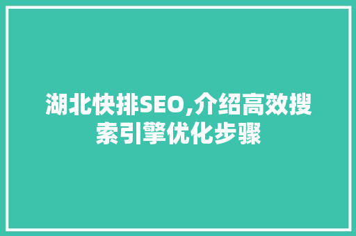 湖北快排SEO,介绍高效搜索引擎优化步骤 神马SEO