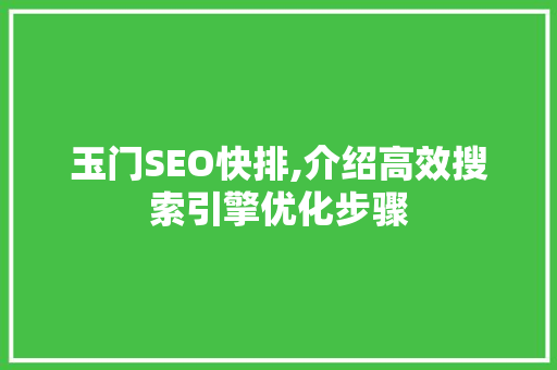 玉门SEO快排,介绍高效搜索引擎优化步骤 网站建设公司 玉门SEO快排,介绍高效搜索引擎优化步骤 网站建设公司