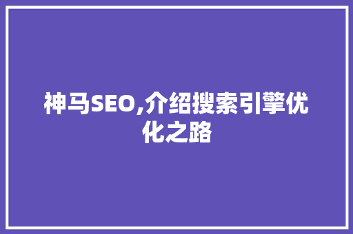 神马SEO,介绍搜索引擎优化之路