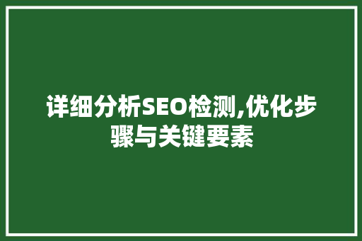 详细分析SEO检测,优化步骤与关键要素 搜狗SEO 详细分析SEO检测,优化步骤与关键要素 搜狗SEO
