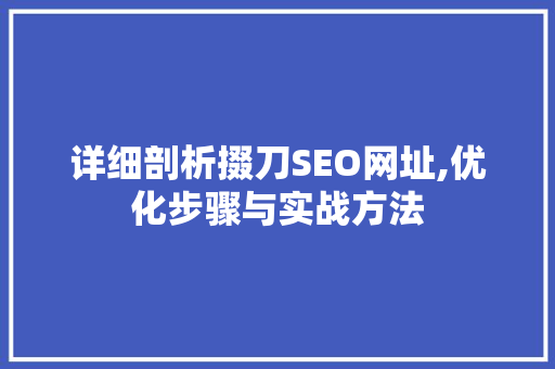 详细剖析掇刀SEO网址,优化步骤与实战方法 神马SEO
