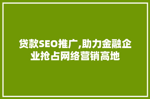 贷款SEO推广,助力金融企业抢占网络营销高地