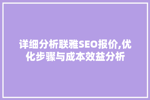 详细分析联雅SEO报价,优化步骤与成本效益分析