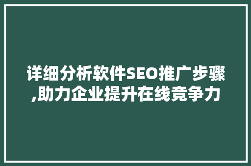 详细分析软件SEO推广步骤,助力企业提升在线竞争力