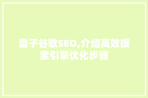 雷子谷歌SEO,介绍高效搜索引擎优化步骤 神马SEO