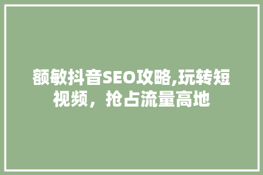 额敏抖音SEO攻略,玩转短视频，抢占流量高地 必应SEO
