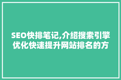 SEO快排笔记,介绍搜索引擎优化快速提升网站排名的方法