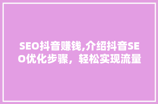 SEO抖音赚钱,介绍抖音SEO优化步骤，轻松实现流量变现
