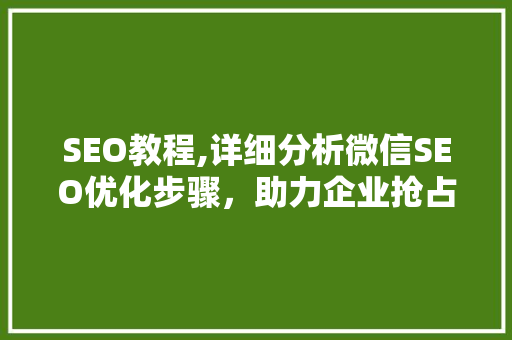 SEO教程,详细分析微信SEO优化步骤，助力企业抢占市场先机 必应SEO