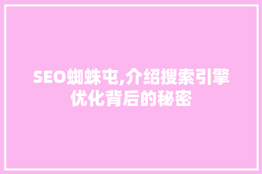 SEO蜘蛛屯,介绍搜索引擎优化背后的秘密 SEO关键词