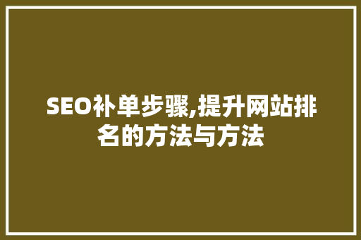 SEO补单步骤,提升网站排名的方法与方法 网站建设公司