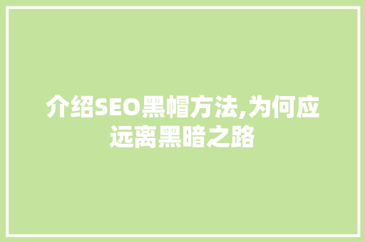介绍SEO黑帽方法,为何应远离黑暗之路 网站建设公司