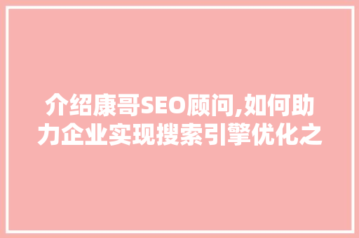 介绍康哥SEO顾问,如何助力企业实现搜索引擎优化之路
