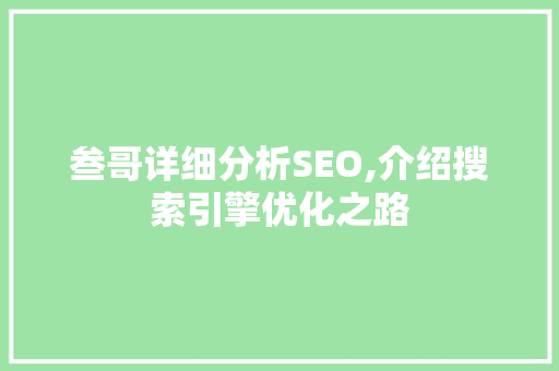 叁哥详细分析SEO,介绍搜索引擎优化之路