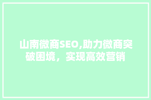 山南微商SEO,助力微商突破困境，实现高效营销