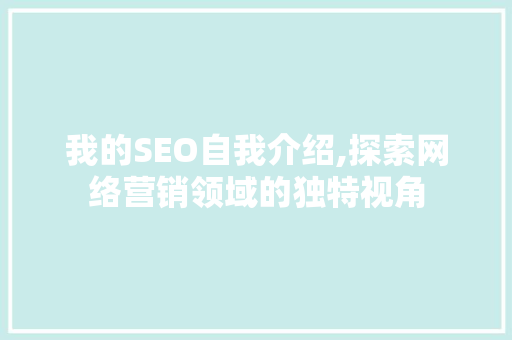 我的SEO自我介绍,探索网络营销领域的独特视角