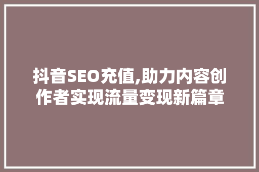 抖音SEO充值,助力内容创作者实现流量变现新篇章