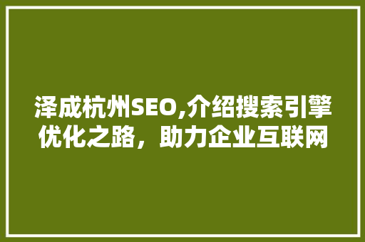泽成杭州SEO,介绍搜索引擎优化之路，助力企业互联网营销