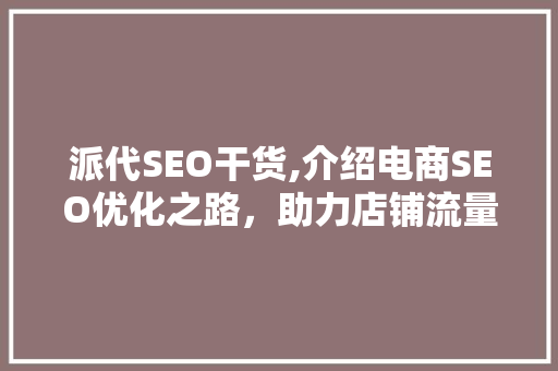 派代SEO干货,介绍电商SEO优化之路，助力店铺流量翻倍 SEO关键词