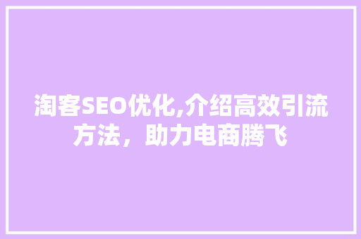 淘客SEO优化,介绍高效引流方法，助力电商腾飞