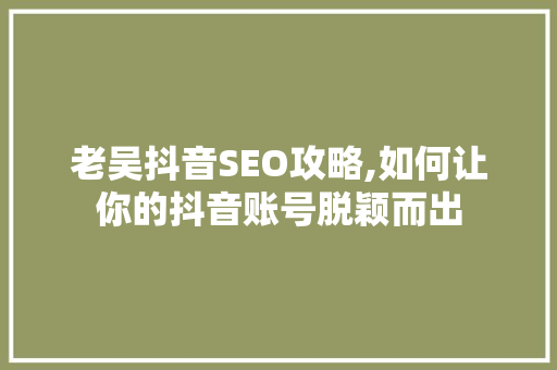 老吴抖音SEO攻略,如何让你的抖音账号脱颖而出 SEO关键词